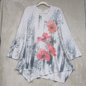 Jess & Jane Womens Gray Floral Pullover Oversized Thin Tunic Sweater Size XL USA